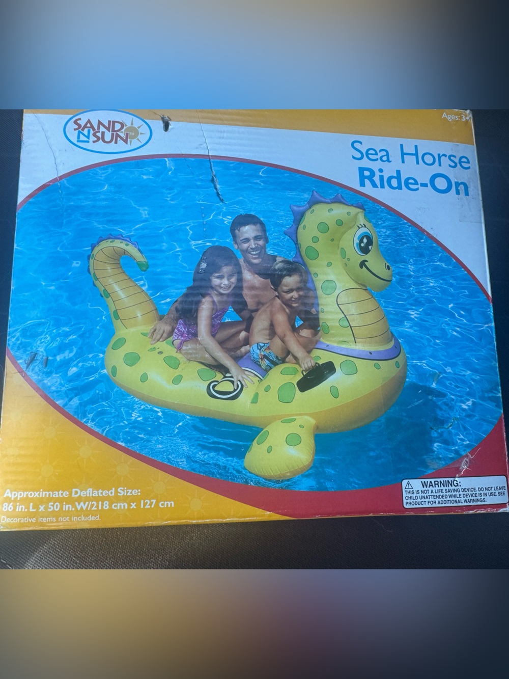 Large Vintage Sand N Sun Yellow Seahorse Ride-On Float inflatable pool swim